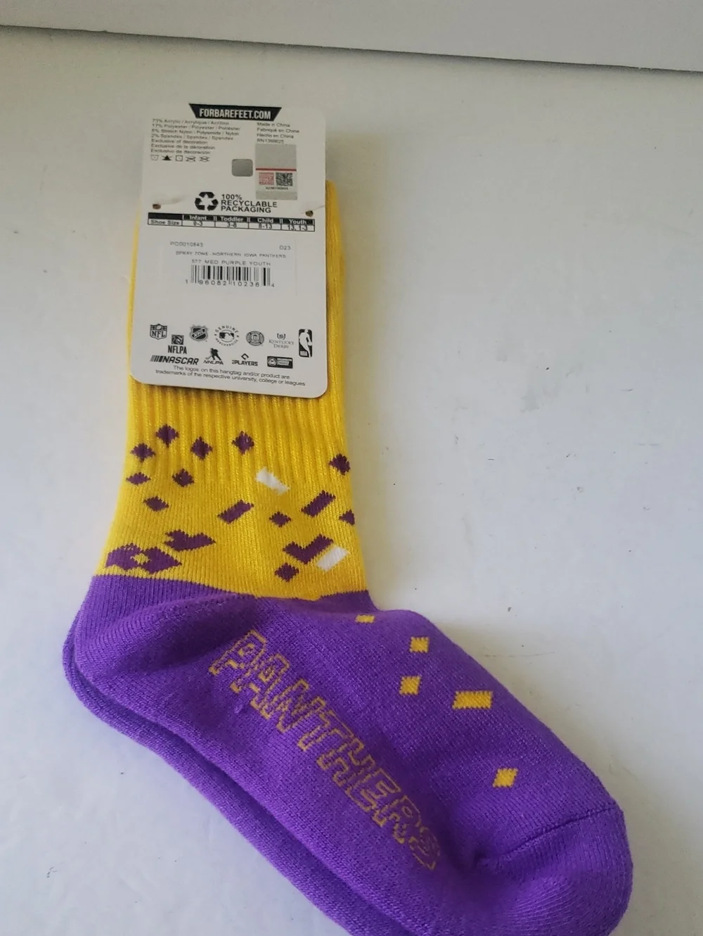 🤯3/$12 UNI Panthers Socks Size Youth University Of Northern Iowa